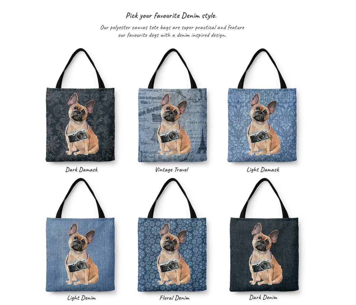 French Bulldog Dog Denim Style Tote Bag 17 French Bulldog Dog Denim Style Tote Bag - Image 15