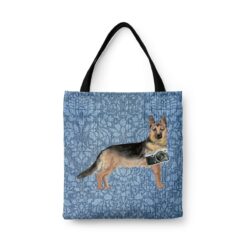 German Shepherd Dog Denim Style Tote Bag 44 denim dogs tote german shepherd bleached damask denim front view white