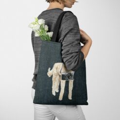 denim dogs tote golden doodle dark denim tote woman jumper walking view