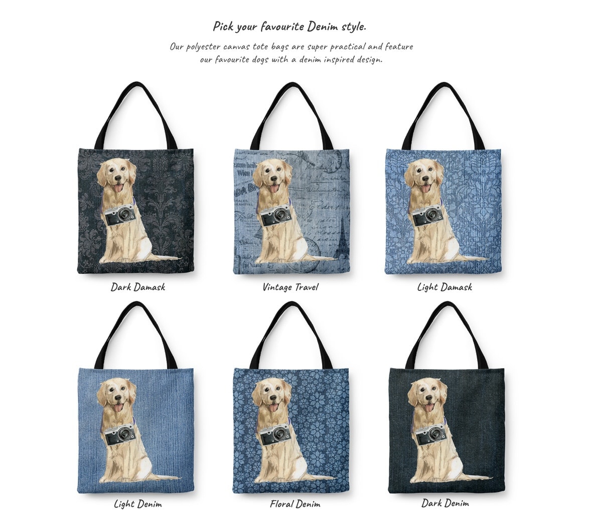 Golden Retriever Dog Denim Style Tote Bag 17 Golden Retriever Dog Denim Style Tote Bag - Image 15