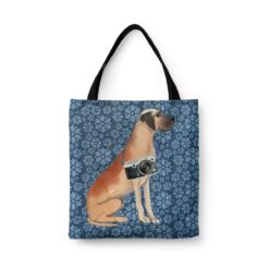 denim dogs tote great dane daisy denim front view white