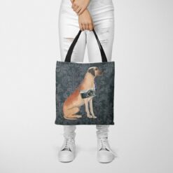 denim dogs tote great dane dark damask denim tote woman trowsers front view