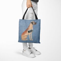 denim dogs tote great dane gently faded denim tote woman trowsers walking view
