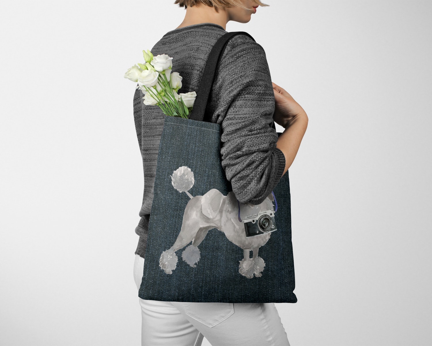 Grey Poodle Dog Denim Style Tote Bag 26 Grey Poodle Dog Denim Style Tote Bag - Image 24