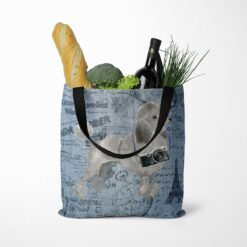 Grey Poodle Dog Denim Style Tote Bag 52 denim dogs tote grey poodle faded ephemera denim tote standing food