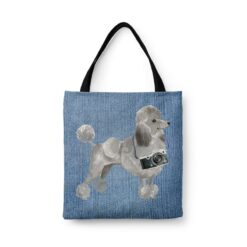 Grey Poodle Dog Denim Style Tote Bag 45 denim dogs tote grey poodle gently faded denim front view white