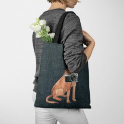 Hungarian Vizsla Dog Denim Style Tote Bag 51 denim dogs tote hungarian vizsla dark denim tote woman jumper walking view