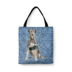 denim dogs tote irish wolf hound bleached damask denim front view white