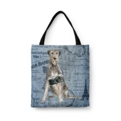 denim dogs tote irish wolf hound faded ephemera denim front view white
