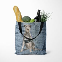 denim dogs tote irish wolf hound faded ephemera denim tote standing food