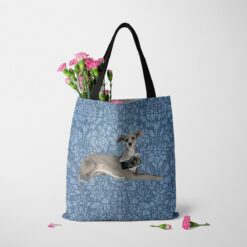 Italian greyhound Dog Denim Style Tote Bag 48 denim dogs tote italian greyhound bleached damask denim tote standing carnations