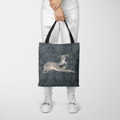 Italian greyhound Dog Denim Style Tote Bag 50 denim dogs tote italian greyhound dark damask denim tote woman trowsers front view