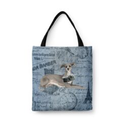 Italian greyhound Dog Denim Style Tote Bag 41 denim dogs tote italian greyhound faded ephemera denim front view white