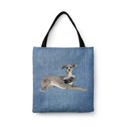 Italian greyhound Dog Denim Style Tote Bag 45 denim dogs tote italian greyhound gently faded denim front view white