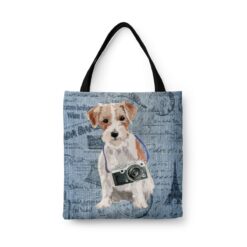 Jack Russell Dog Denim Style Tote Bag 40 denim dogs tote jack russel faded ephemera denim front view white