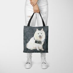 denim dogs tote japanese spitz dark damask denim tote woman trowsers front view