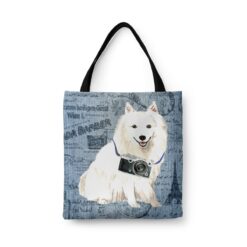 denim dogs tote japanese spitz faded ephemera denim front view white