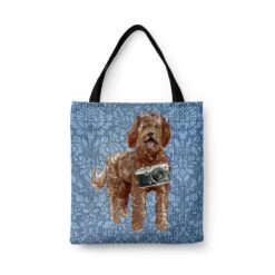 denim dogs tote labradoodle bleached damask denim front view white