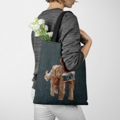 denim dogs tote labradoodle dark denim tote woman jumper walking view