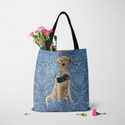 Labrador retriever Dog Denim Style Tote Bag 48 denim dogs tote labrador retriever bleached damask denim tote standing carnations