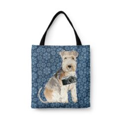 Lakeland Terrier Dog Denim Style Tote Bag 47 denim dogs tote lakeland terrier daisy denim front view white