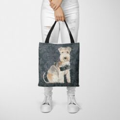 Lakeland Terrier Dog Denim Style Tote Bag 50 denim dogs tote lakeland terrier dark damask denim tote woman trowsers front view