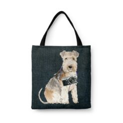 Lakeland Terrier Dog Denim Style Tote Bag 46 denim dogs tote lakeland terrier dark denim front view white