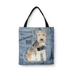 Lakeland Terrier Dog Denim Style Tote Bag 41 denim dogs tote lakeland terrier faded ephemera denim front view white