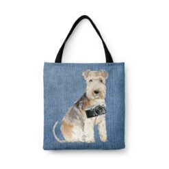 Lakeland Terrier Dog Denim Style Tote Bag 45 denim dogs tote lakeland terrier gently faded denim front view white