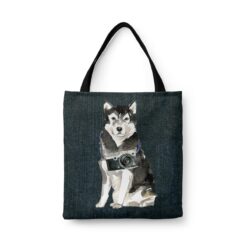 Malamute Dog Denim Style Tote Bag 46 denim dogs tote malamute dark denim front view white