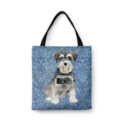 denim dogs tote miniature schnauzer bleached damask denim front view white