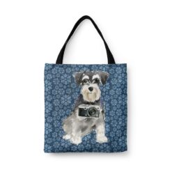 denim dogs tote miniature schnauzer daisy denim front view white