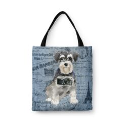 denim dogs tote miniature schnauzer faded ephemera denim front view white
