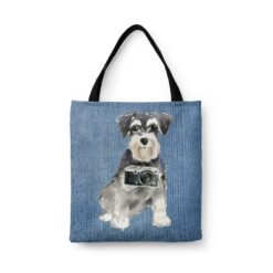 denim dogs tote miniature schnauzer gently faded denim front view white