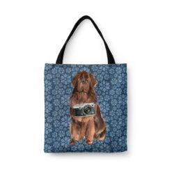 Newfoundland Dog Denim Style Tote Bag 47 denim dogs tote newfoundland daisy denim front view white