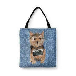 Norfolk Terrier Dog Denim Style Tote Bag 44 denim dogs tote norfolk terrier bleached damask denim front view white