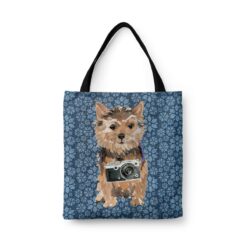 Norfolk Terrier Dog Denim Style Tote Bag 47 denim dogs tote norfolk terrier daisy denim front view white