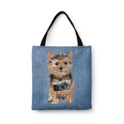 Norfolk Terrier Dog Denim Style Tote Bag 45 denim dogs tote norfolk terrier gently faded denim front view white