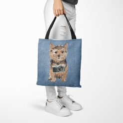 Norfolk Terrier Dog Denim Style Tote Bag 53 denim dogs tote norfolk terrier gently faded denim tote woman trowsers walking view