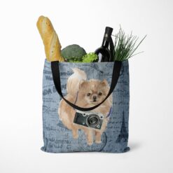 Pomeranian Dog Denim Style Tote Bag 52 denim dogs tote pomeranian faded ephemera denim tote standing food