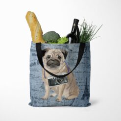 denim dogs tote pug faded ephemera denim tote standing food