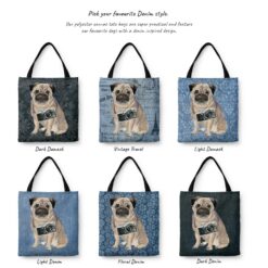 denim dogs tote pug variations