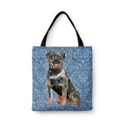 Rottweiler Dog Denim Style Tote Bag 44 denim dogs tote rottweiler bleached damask denim front view white