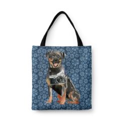 Rottweiler Dog Denim Style Tote Bag 47 denim dogs tote rottweiler daisy denim front view white