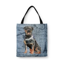 Rottweiler Dog Denim Style Tote Bag 41 denim dogs tote rottweiler faded ephemera denim front view white