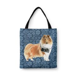 Rough Collie Dog Denim Style Tote Bag 47 denim dogs tote rough collie daisy denim front view white