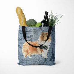Rough Collie Dog Denim Style Tote Bag 52 denim dogs tote rough collie faded ephemera denim tote standing food