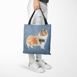 Rough Collie Dog Denim Style Tote Bag 53 denim dogs tote rough collie gently faded denim tote woman trowsers walking view