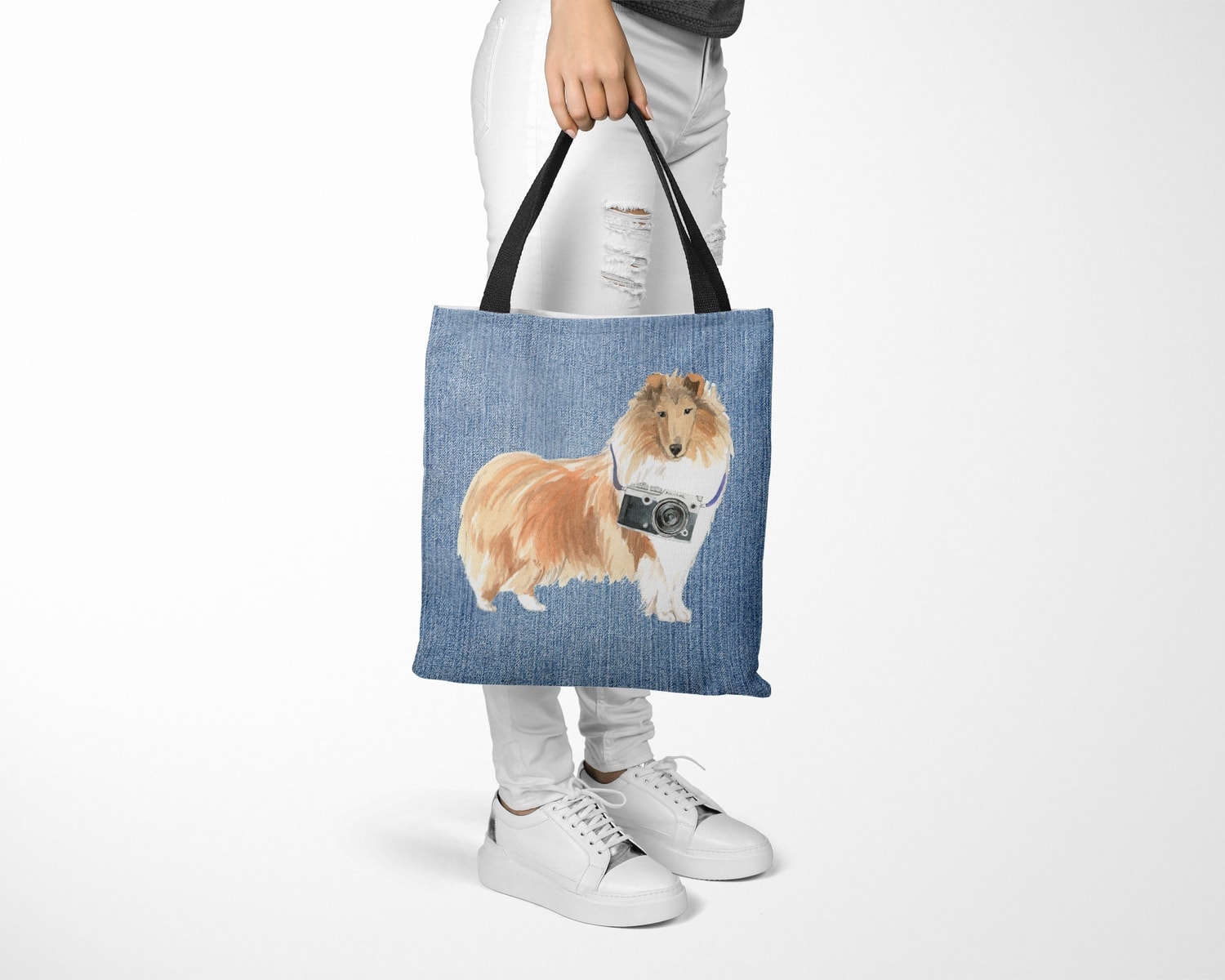 Rough Collie Dog Denim Style Tote Bag 28 Rough Collie Dog Denim Style Tote Bag - Image 26