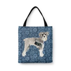 denim dogs tote schnauzer daisy denim front view white